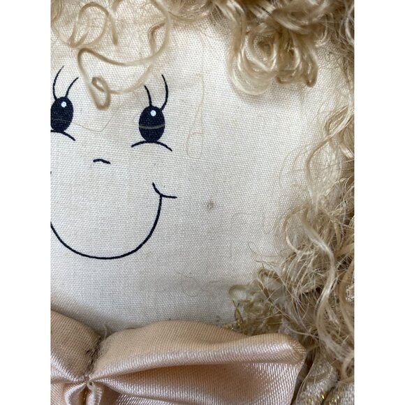 Christmas Shelf Sitter Plush Doll With Curly Hair Bow & Wreath Gold 18" - Picture 11 of 12